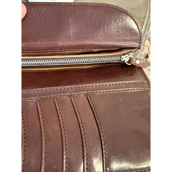 Ralph Lauren Collectors 100% Leather Card Check Wallet Zipper Whiskey Brown - Picture 10 of 16